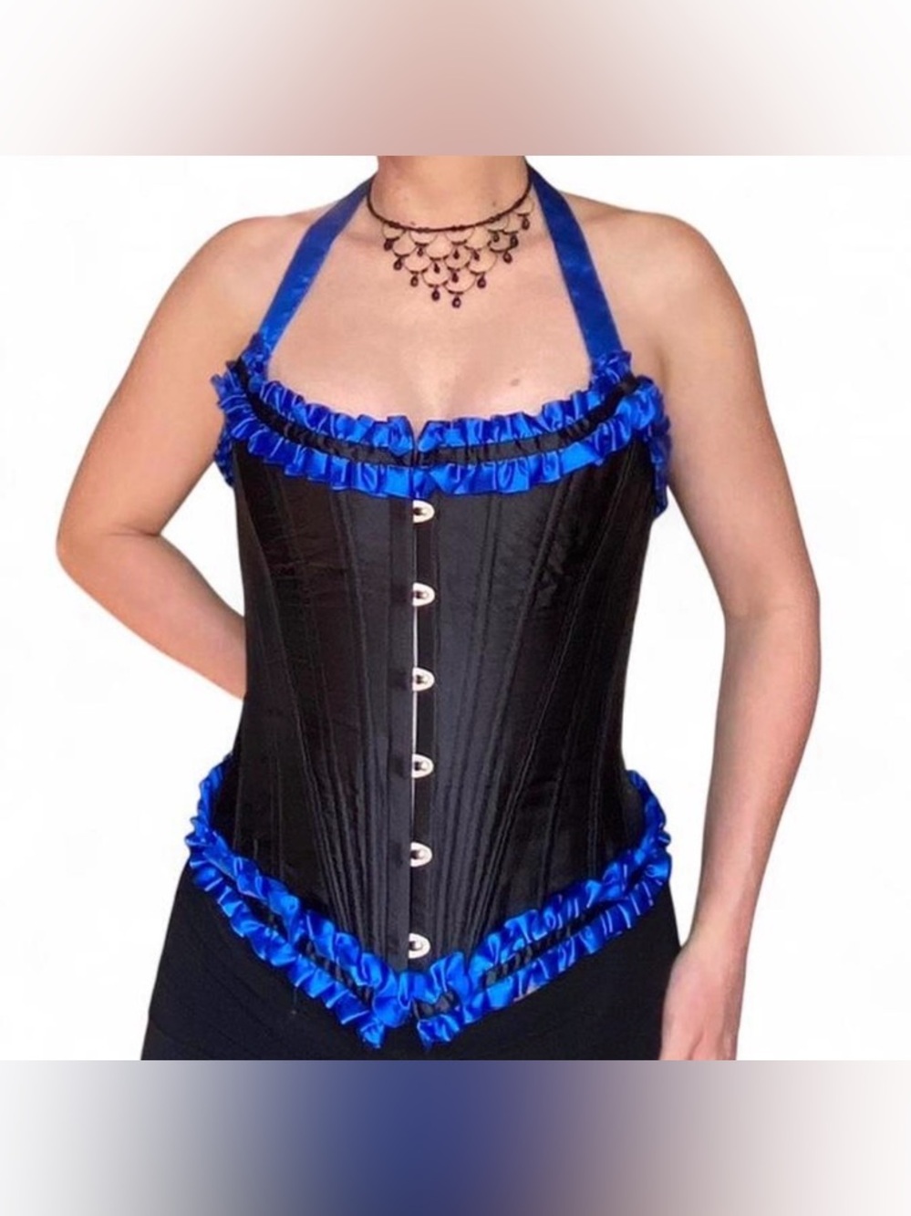 Black and Blue Corset Halter Neck Small